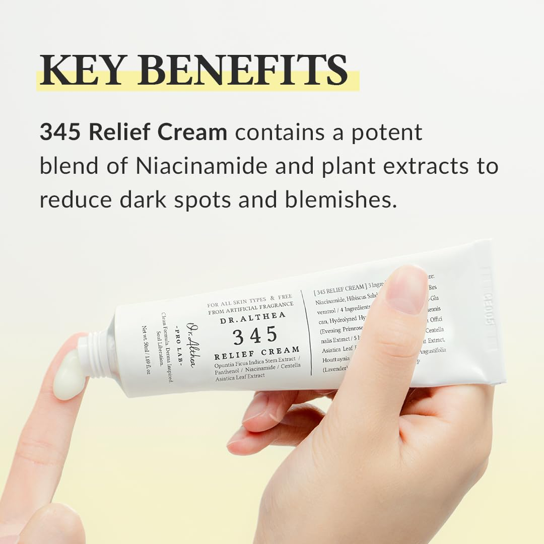 Or.Althea 345 Relief Cream, Daily Face Moisturizer, Blemish Relief Care, Soothing Recovery & Moisture, Korean Vegan Skin Care for All Skin Types, 1.69 Fl Oz (Pack of 1)