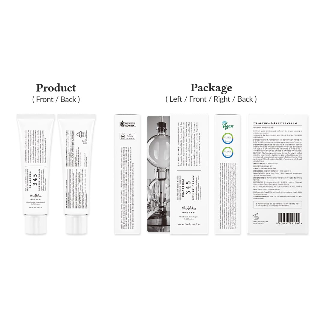Or.Althea 345 Relief Cream, Daily Face Moisturizer, Blemish Relief Care, Soothing Recovery & Moisture, Korean Vegan Skin Care for All Skin Types, 1.69 Fl Oz (Pack of 1)