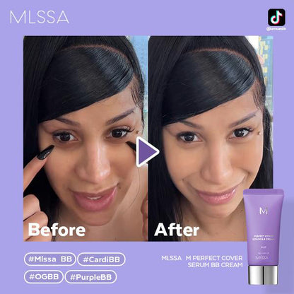 [MLSSHA Official] M Perfect Cover Serum BB Cream (35ml) - Bifida Ferment Lysate Serum-Infused BB Cream for Anti-Aging Skin Rejuvenation, Skin Tint, Tinted Moisturizer, Skin Care Foundation Makeup,Superfood Complex,Glass Skin CardiBB OGBB PurpleBB