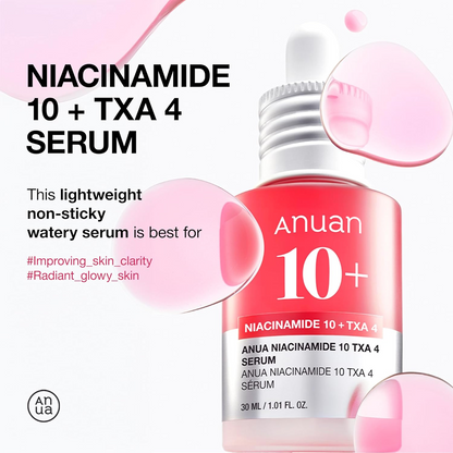 ANUAN Niacinamide 10 + TXA 4 Serum, Hyaluronic Acid, Tranexamic acid, Vitamin B12, Facial Serum for Glass Skin, Clarifying, Radiant Complexion with Natural Color, Korean Skin Care (30ml /1.01 fl.oz)